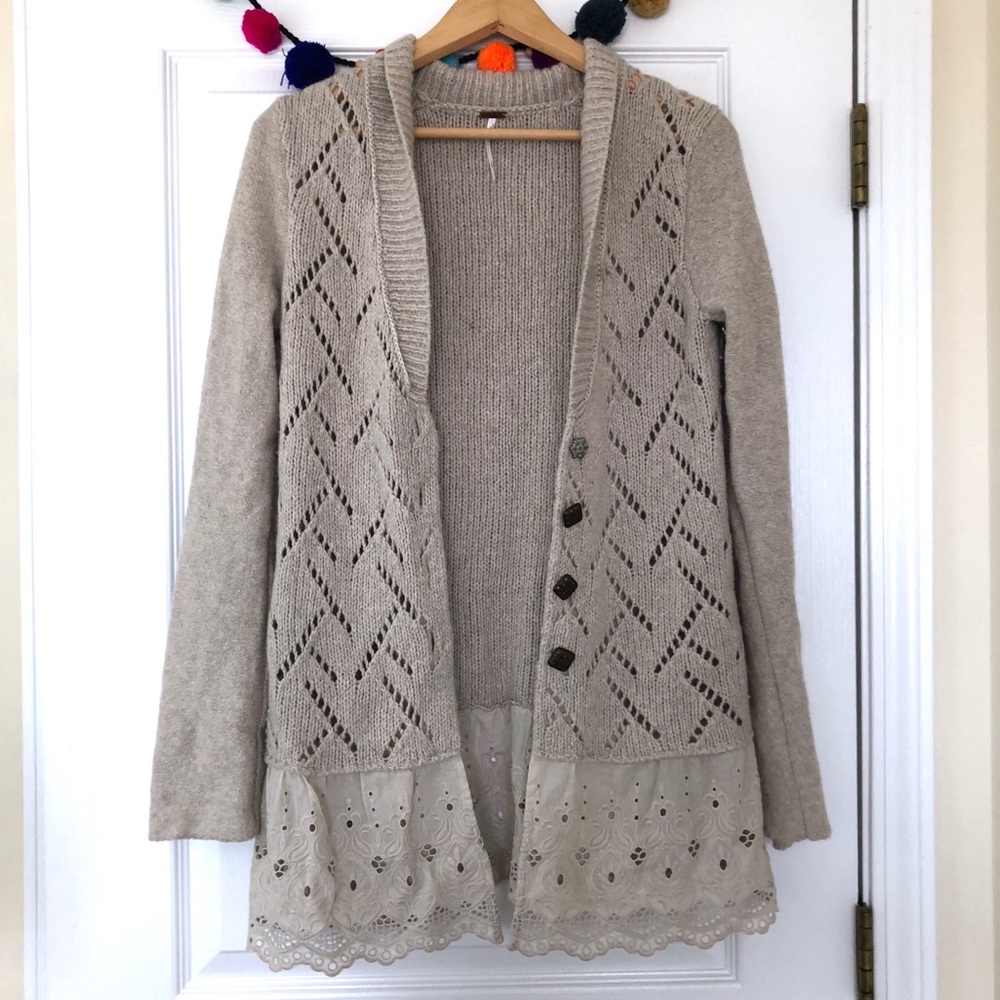 Free People Wool Blend Skirted Cardigan in Oatmeal